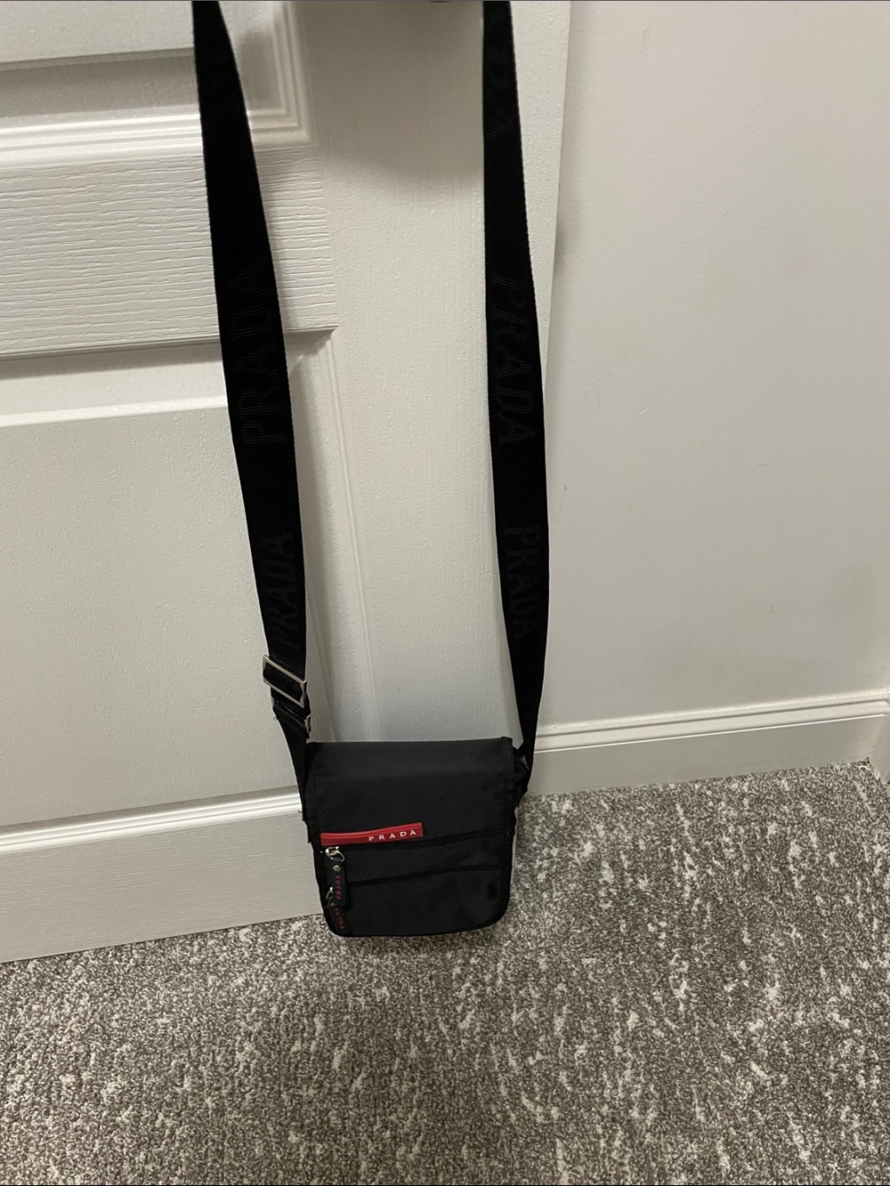 Prada Black Nylon Crossbody Bag with Red Accent